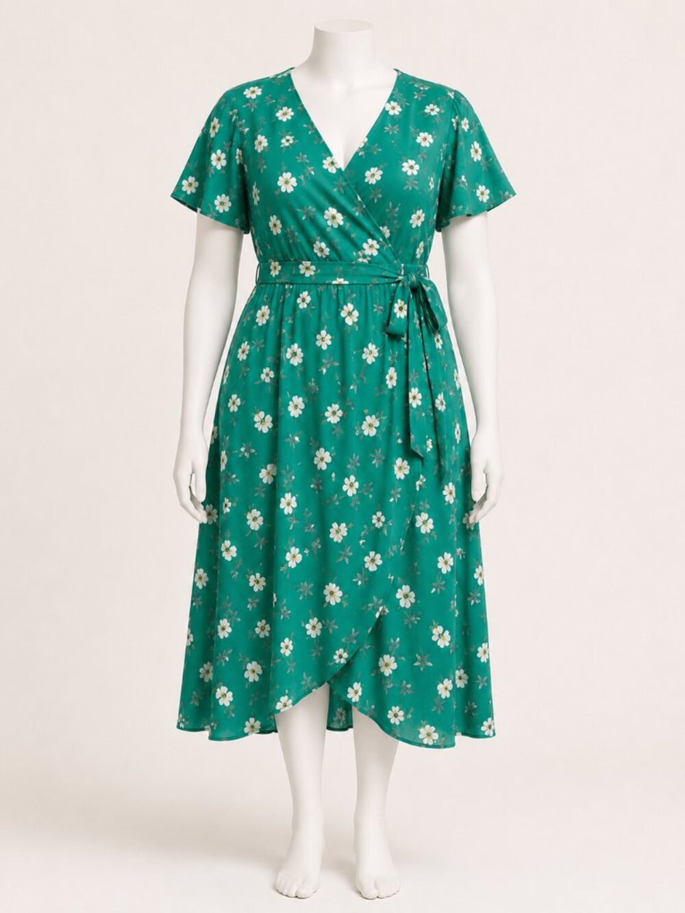Sienna Sky Green Floral Wrap Midi Dress Size L